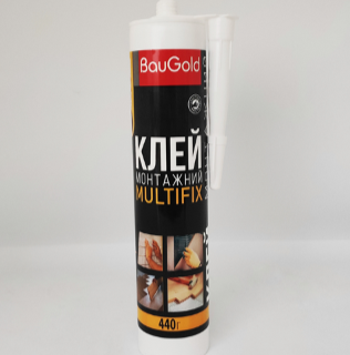 УНІВЕРСАЛЬНИЙ АКРИЛОВИЙ МОНТАЖНИЙ КЛЕЙ білий «MULTIFIX» BauGold 280мл